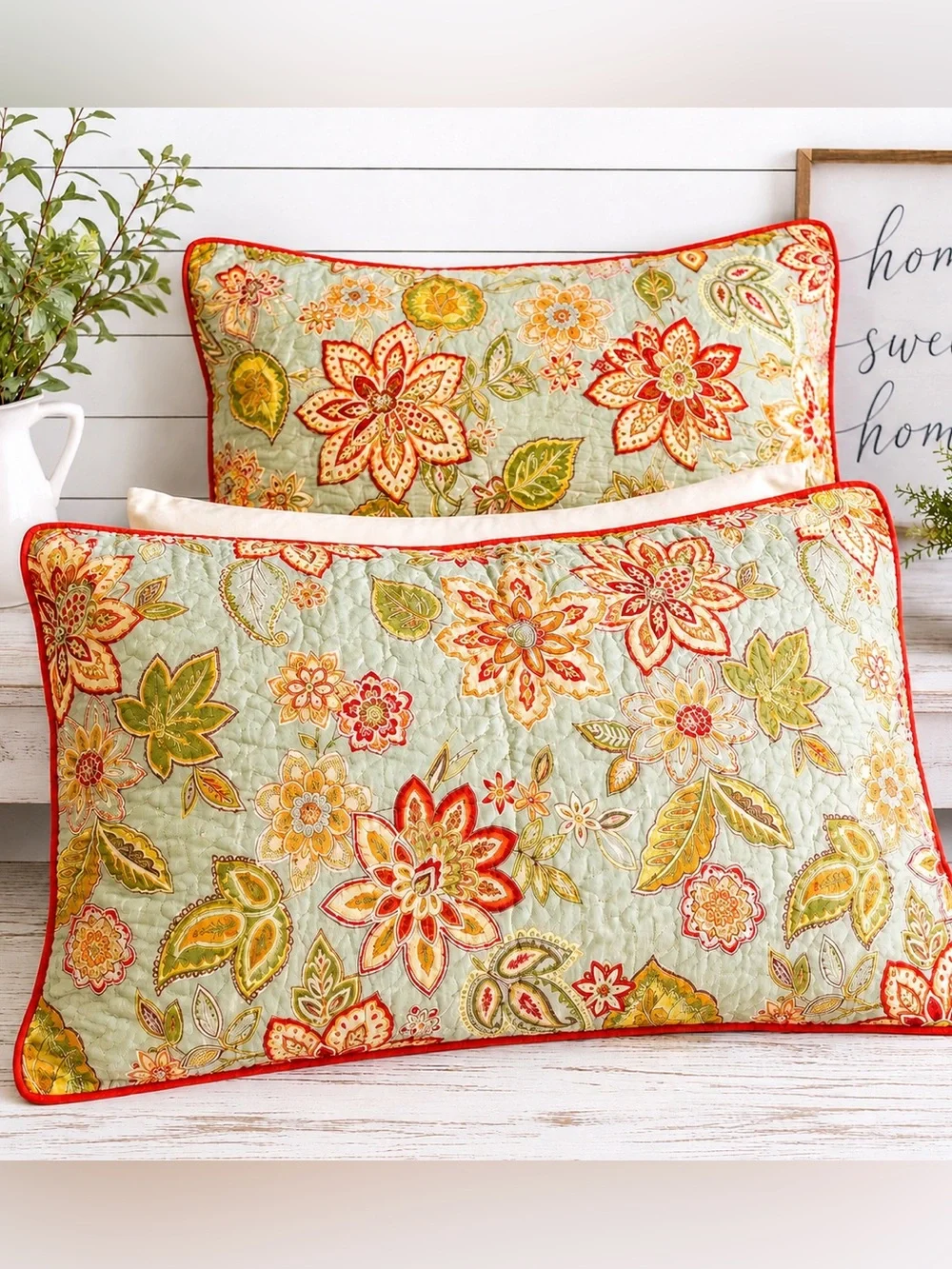 Waverly Charismatic King Pillow Shams Set 2 Quilted Floral Paisley Reversible